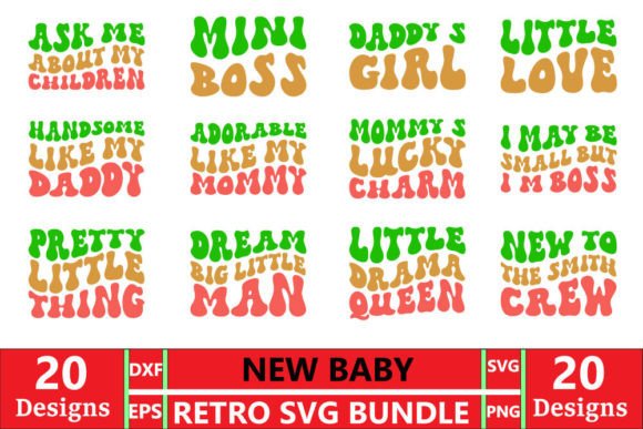 New Baby Retro T-Shirt Designs & Graphics Bundle