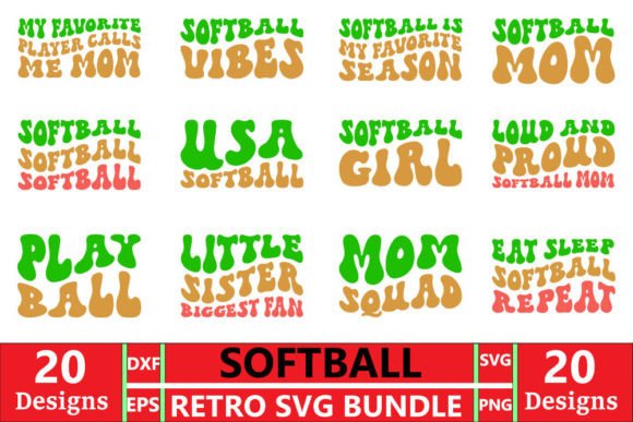 Softball Retro T-Shirt Designs & Graphics Bundle